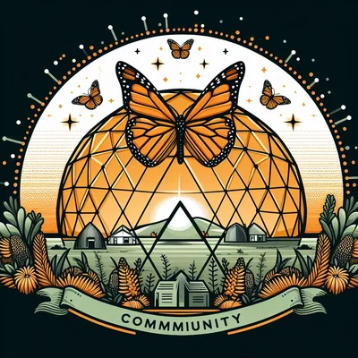 Logo de La Domarca — mariposa monarca sobre domo geodésico